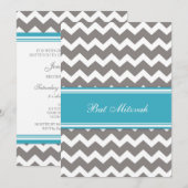 Aquamarine Zickzack Bat Mitzvah Einladungen (Vorne/Hinten)