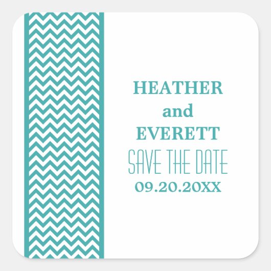 Aquamarine Zickzack Border Save the Date Stickers (Vorderseite)