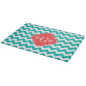 Aquamarine Zickzack Korallenfolie 3 Monogramm Schneidebrett (Ecke)