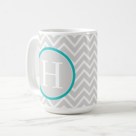 Aquamarine Zickzack Monogram-Tasse Kaffeetasse (Vorderseite Links)