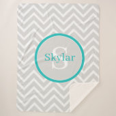 Aquamarine Zickzack Monogramm Sherpa Blanket Sherpadecke (Vorderseite)