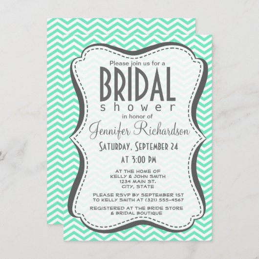 Aquamarine Zickzack; Zickzag Einladung (Vorne/Hinten)