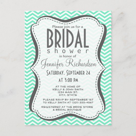 Aquamarine Zickzack; Zickzag Einladungspostkarte (Vorderseite)