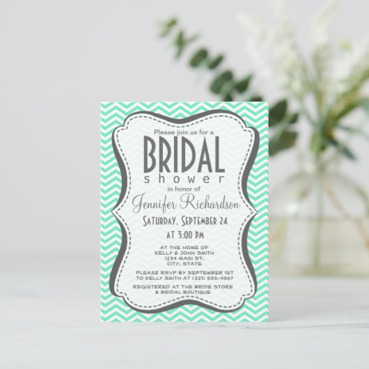 Aquamarine Zickzack; Zickzag Einladungspostkarte (Stehend Vorderseite)