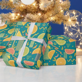 Aquamarine Zitrusfrüchtescheiben der 80er Jahre Geschenkpapier