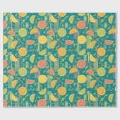 Aquamarine Zitrusfrüchtescheiben der 80er Jahre Geschenkpapier (Flach)