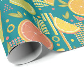 Aquamarine Zitrusfrüchtescheiben der 80er Jahre Geschenkpapier (Rolleneckpunkt)