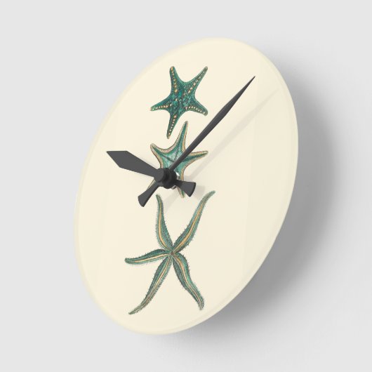 Aquamarinedreifache Starfish Runde Wanduhr (Winkel)