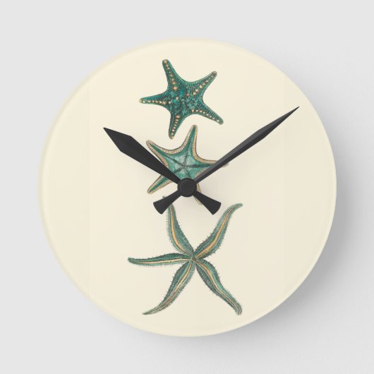 Aquamarinedreifache Starfish Runde Wanduhr (Vorderseite)