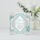 Aquamariner 16 . Geburtstag 16 Party Weißer Schmet Einladung (Stehend Vorderseite)