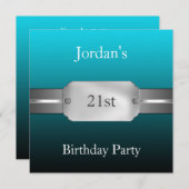 Aquamariner 21. Elegant Male Geburtstag Einladung (Vorne/Hinten)