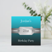 Aquamariner 21. Elegant Male Geburtstag Einladung (Stehend Vorderseite)