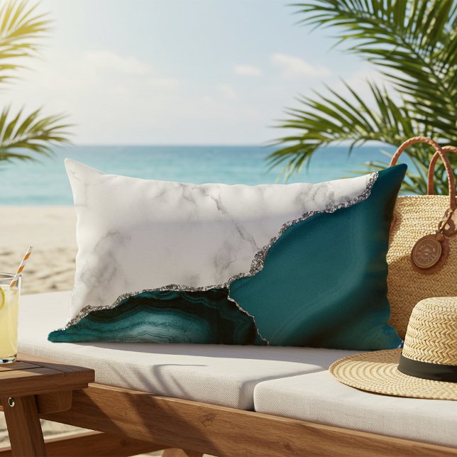Aquamariner Agate Silver Außenbereich Kissen Für Draußen (Von Creator hochgeladen)
