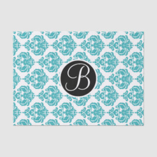 Aquamariner Anfangsbuchstabe des Aqua Glam Damask Seidenpapier