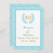 Aquamariner Antrag auf griechischen Schlüssel und  Save The Date (Vorne/Hinten)