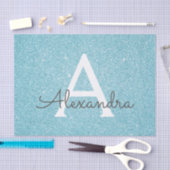 Aquamariner Aqua Blue Glitzer und Sparkle Monogram Seidenpapier (Handwerk)