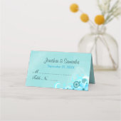 Aquamariner Aqua Blue Hibiskus Blütentisch Platzkarte (Rückseite)