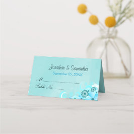 Aquamariner Aqua Blue Hibiskus Blütentisch Platzkarte