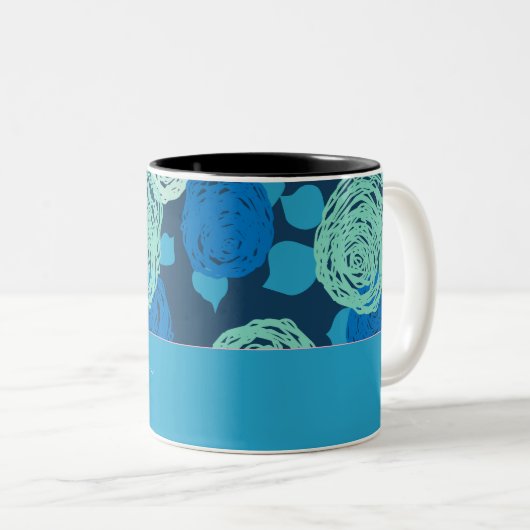 Aquamariner Aqua Blue Rose Monogram Individuelle N Zweifarbige Tasse (VorderseiteRechts)