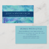 Aquamariner Aquarellhintergrund mit blauem Banner Visitenkarte (Vorne/Hinten)