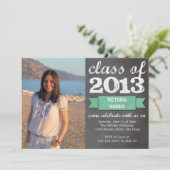 Aquamariner Bannerchalkboard Foto Abschluss Einladung (Stehend Vorderseite)