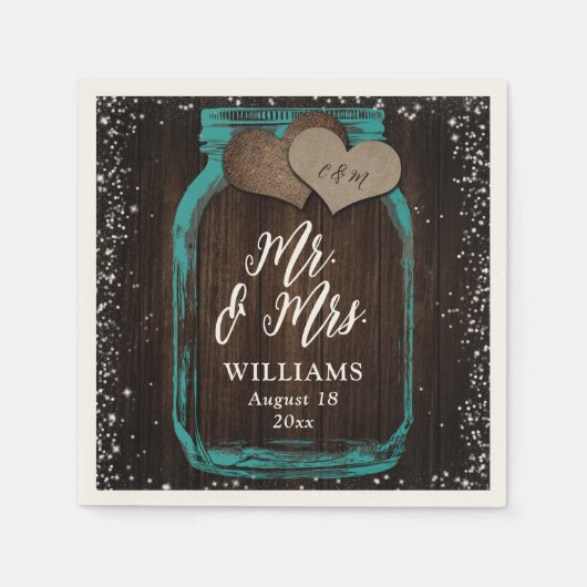 Aquamariner Barn Wood Mason Jar Rustic Mr & Mrs We Serviette (Vorderseite)