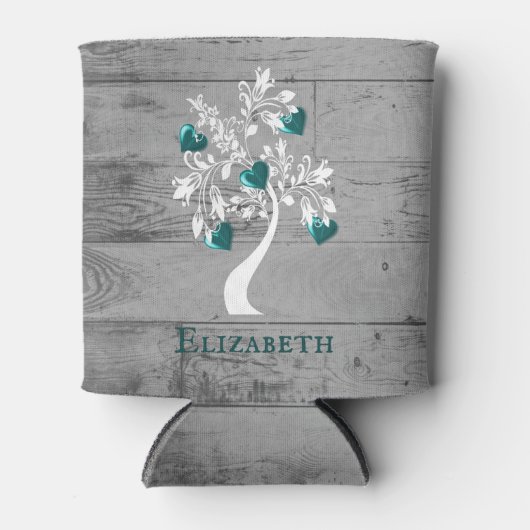 Aquamariner Baum des Herzens Personalisiert kühle Dosenkühler (Vorderseite)