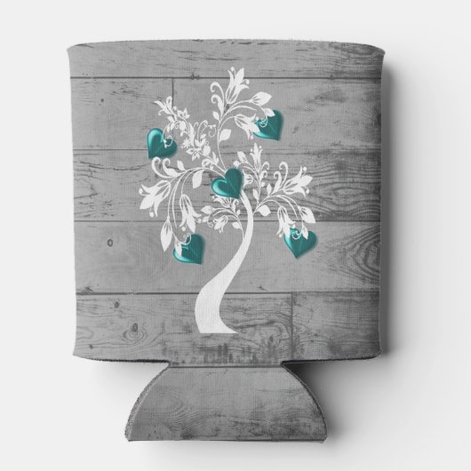 Aquamariner Baum des Herzens Personalisiert kühle Dosenkühler (Rückseite)