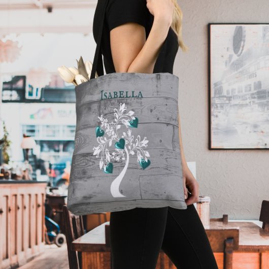 Aquamariner Baum des Herzens Personalisiert Tote T Tasche
