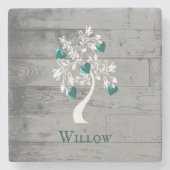 Aquamariner Baum des Herzens Personalisierter Stei Steinuntersetzer (Vorderseite)