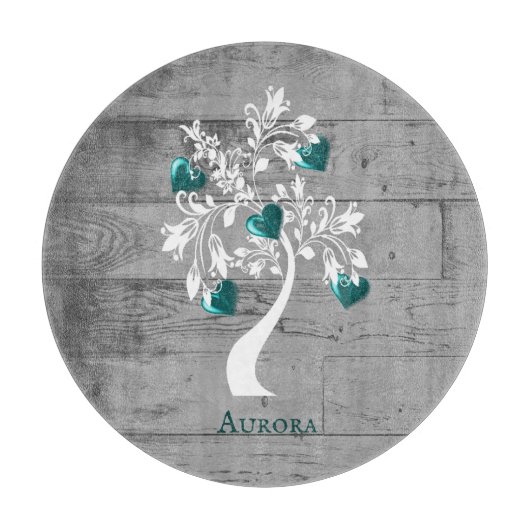 Aquamariner Baum des Personalisierten Hearts Schneidebrett (Vorderseite)