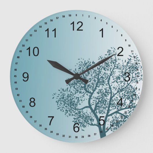 Aquamariner Baum Große Wanduhr (Vorderseite)