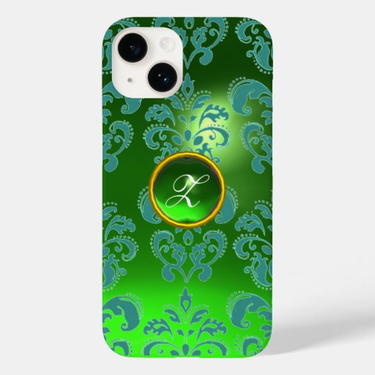 AQUAMARINER BLAU GREEN DAMASK GEMSTONE MONOGRAMM Case-Mate iPhone HÜLLE (Rückseite)