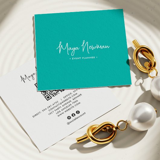 AQUAMARINER BLAUE Moderner CHIC Minimaler QR-Code Quadratische Visitenkarte