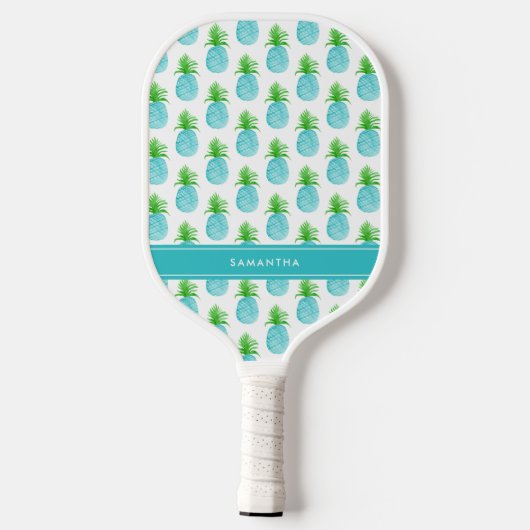 Aquamariner Blaue Wasserfarbe Ananas Personalisier Pickleball Schläger (Rückseite)