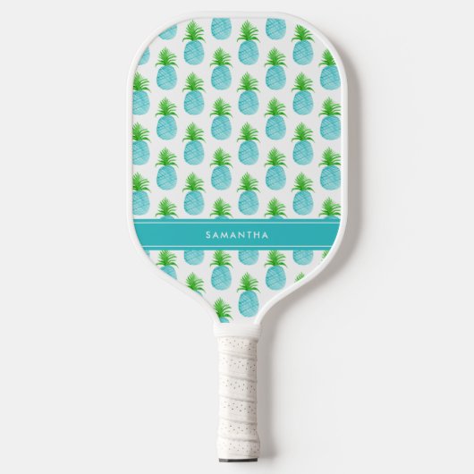 Aquamariner Blaue Wasserfarbe Ananas Personalisier Pickleball Schläger (Vorderseite)