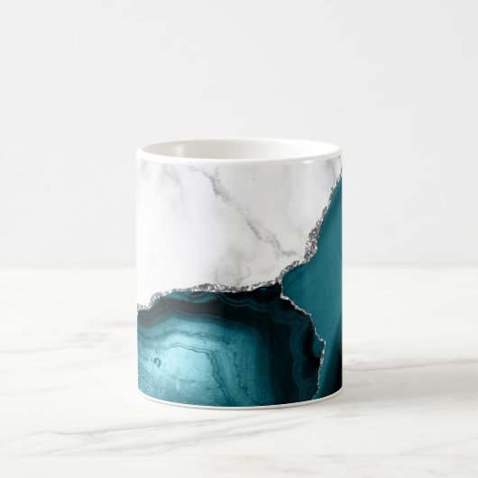 Aquamariner blauer Agate Silver Glitzer aus weißem Kaffeetasse (Mittel)