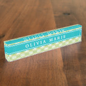 Aquamariner blauer Akzent im Karierten Streifen Namensplakette (Seite)