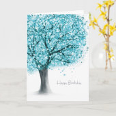 Aquamariner blauer Baum abstrakter Geburtstag Karte (Gelbe Blume)