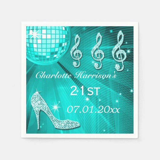 Aquamariner blauer Disco-Ball-und Schein-Heels 21. Serviette (Vorderseite)