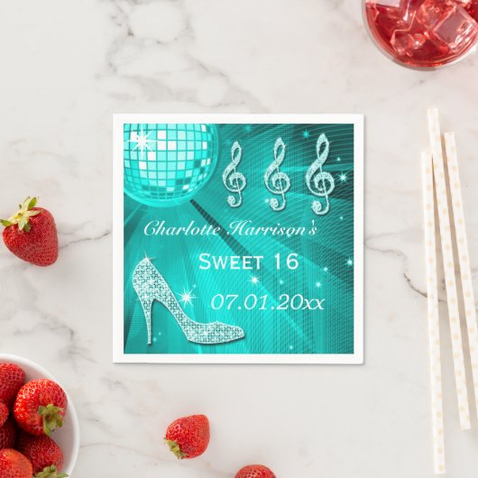 Aquamariner blauer Diskothek Ball und Sparkle Heel Serviette (Beispiel)