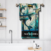 Aquamariner blauer Dolphin-Look aus festem Glas Badhandtuch Set