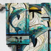 Aquamariner blauer Dolphin-Look aus festem Glas Badhandtuch Set