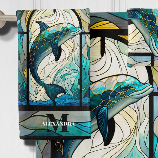 Aquamariner blauer Dolphin-Look aus festem Glas Badhandtuch Set