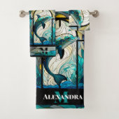 Aquamariner blauer Dolphin-Look aus festem Glas Badhandtuch Set (Insitu)
