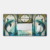 Aquamariner blauer Dolphin-Look aus festem Glas Schreibtischunterlage (Tastatur & Maus)