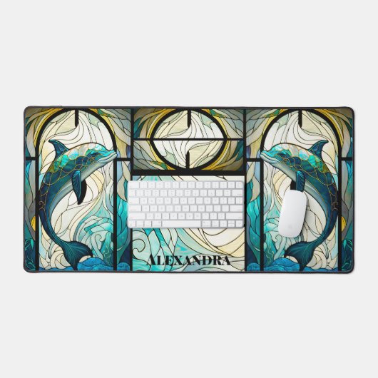 Aquamariner blauer Dolphin-Look aus festem Glas Schreibtischunterlage (Tastatur & Maus)
