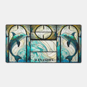 Aquamariner blauer Dolphin-Look aus festem Glas Schreibtischunterlage (Vorderseite)