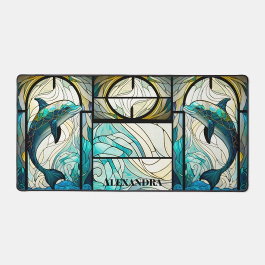 Aquamariner blauer Dolphin-Look aus festem Glas Schreibtischunterlage (Vorderseite)