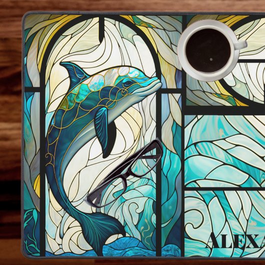 Aquamariner blauer Dolphin-Look aus festem Glas Schreibtischunterlage